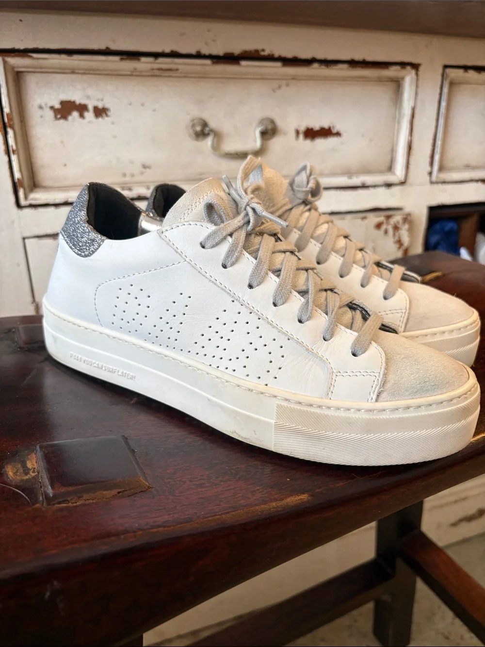P448 Thea Leather and Suede Platform Sneakers size 37 made in Italy